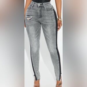 Women's Gray Jeans with Black Side Stripes